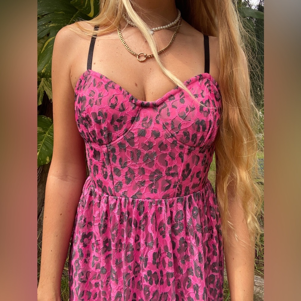 betsy johnson pink leopard corset midi dress - Picture 2 of 6